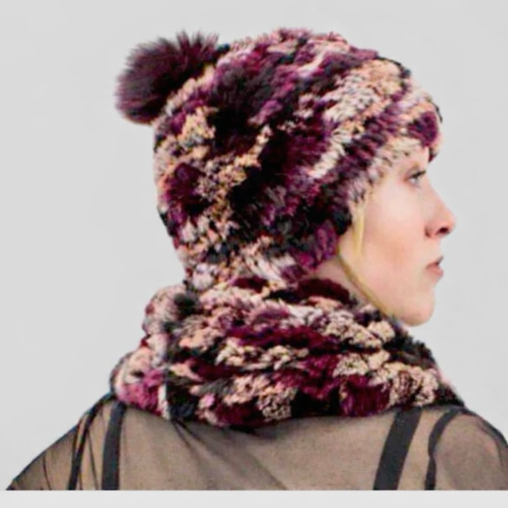 Luxury Rex Rabbit Fur Toque with Fox Pom Pom